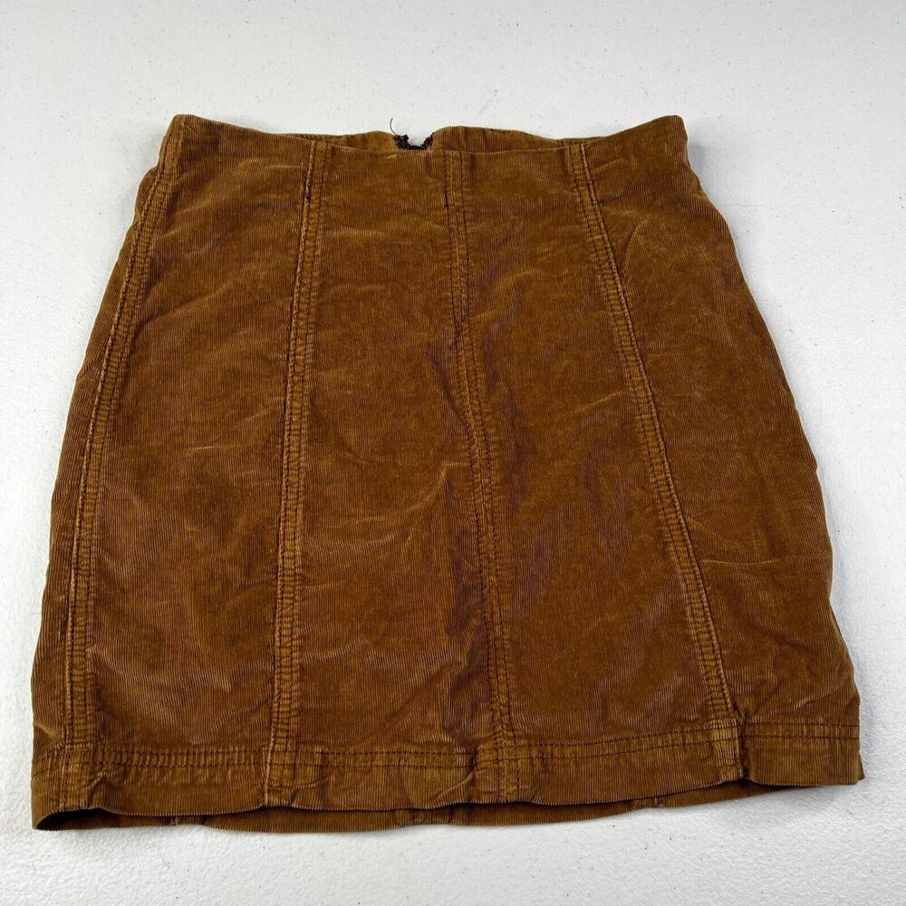 Free People Corduroy Mini Skirt Womens 2 Brown Khaki Side Zipper Cord Stretch